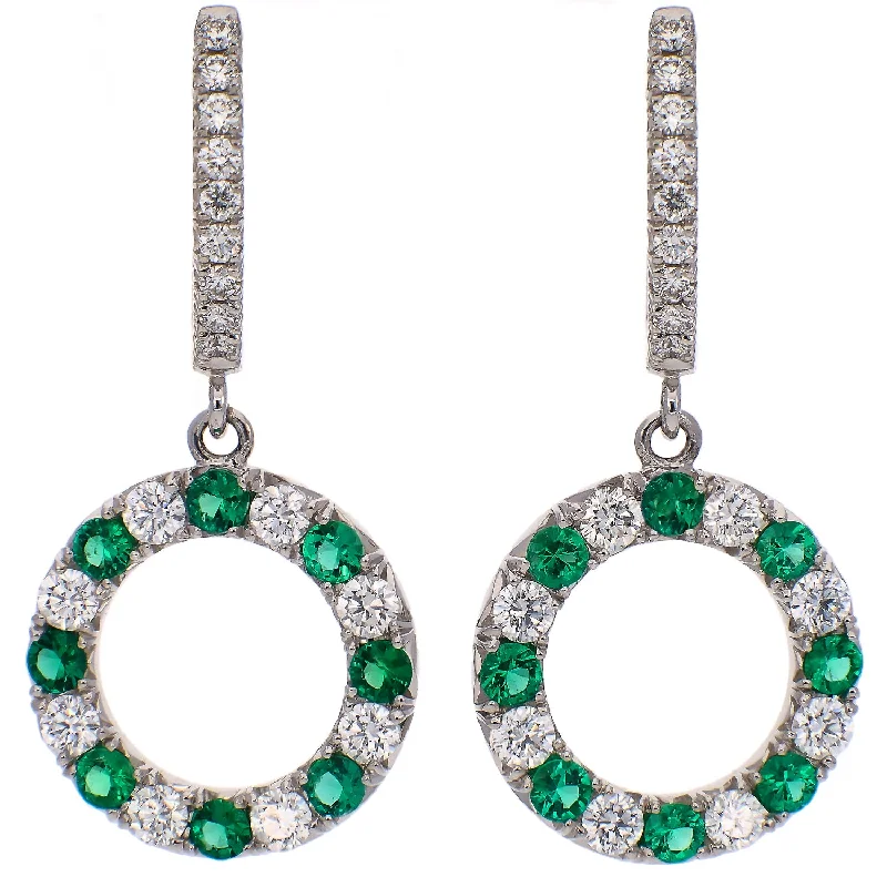 Minimalist Stud Earrings for Women-18K White Gold Diamond and Emerald Drop Earrings