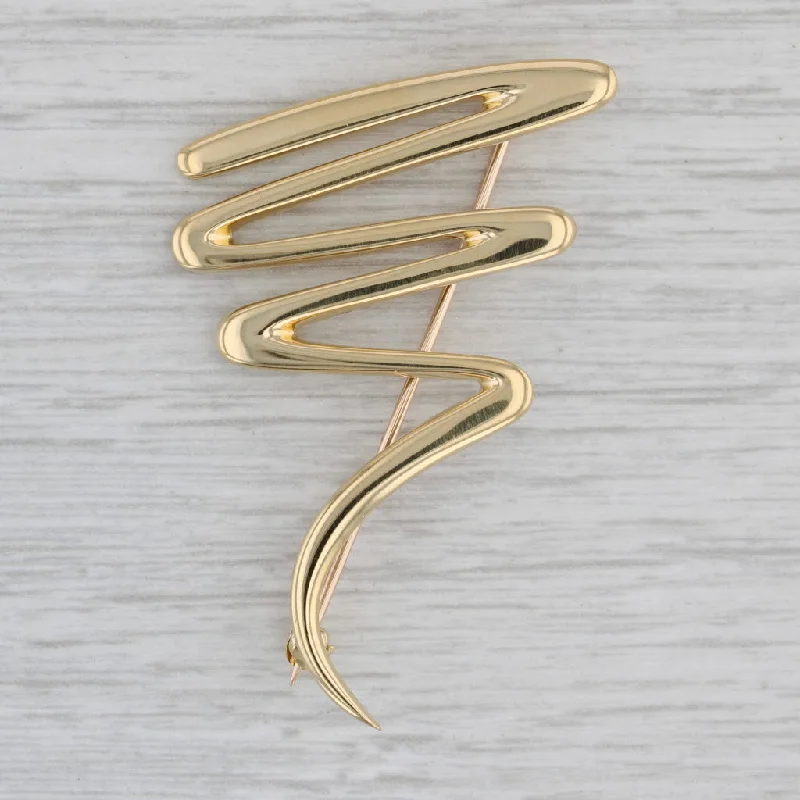 Stylish Pearl Brooch-Tiffany Paloma Picasso Squiggle Zig Zag Brooch 18k Yellow Gold Pin Pouch