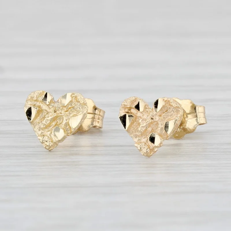 Custom Monogram Earrings-Small Heart Stud Earrings 14k Yellow Gold Nugget Pattern