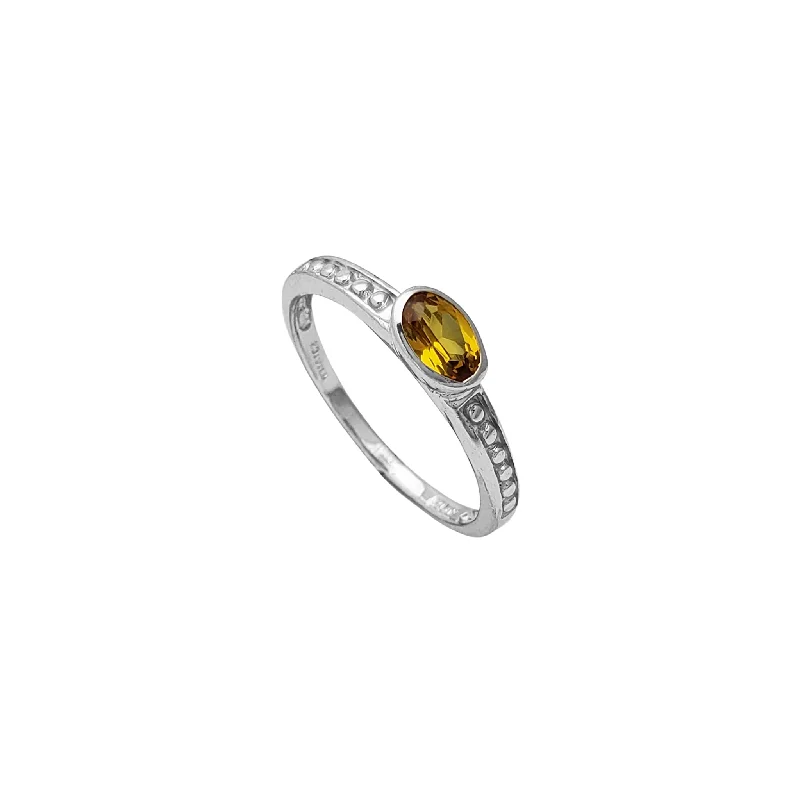 Classic Men’s Wedding Ring with Sapphire Inlay-Yellow Zirconia Oval Shape Engagement Ring (Silver)