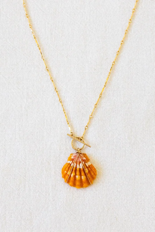 Layered Necklace with Pearls for Weddings-Sunrise Shell Knot Necklace