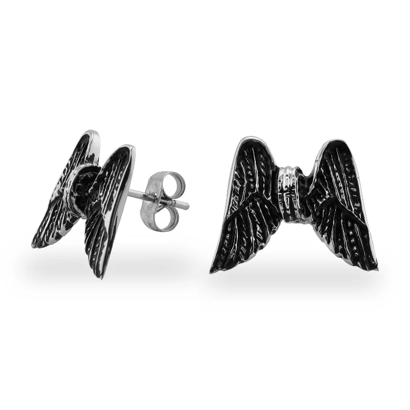 Simple Silver Earrings for Special Occasions-Stainless Steel Wheel Wings Post Earrings / ERC1024