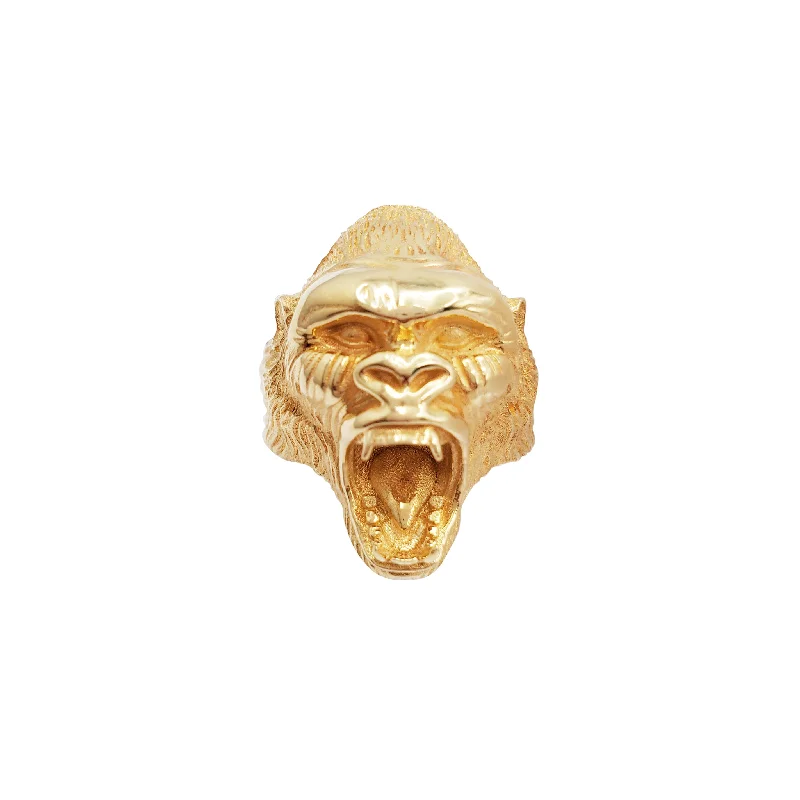 Simple Custom Band Ring for Men with Inscription-Screaming Gorilla Head Ring (14K)