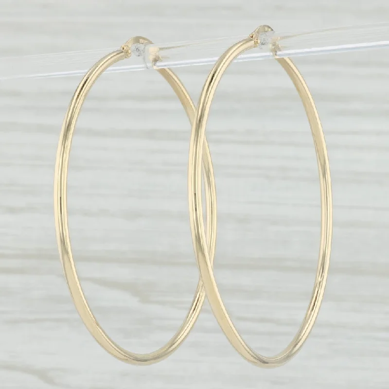 Personalized Charm Earrings-New Round Hoop Earrings 14k Yellow Gold 2 x 52mm Pierced Hoops