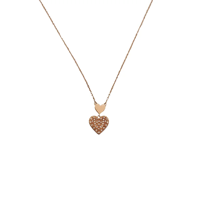 Long Silver Chain Necklace with Pendant-Cubic Zirconia Hearts Fancy Necklace 10K)