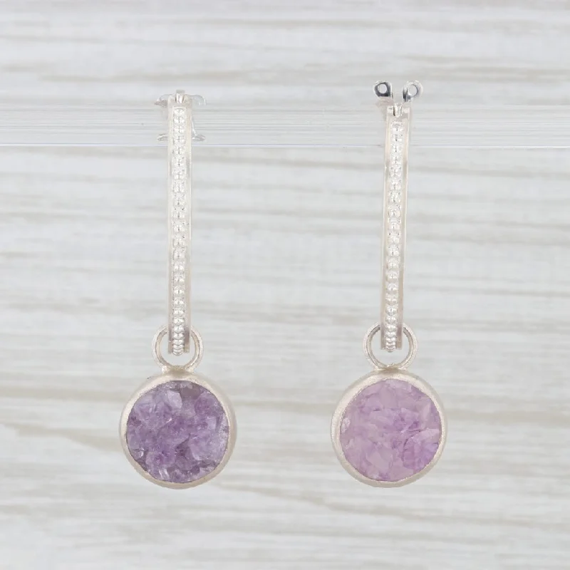 Luxury Gold Earrings for Weddings-New Nina Nguyen Druzy Amethyst Hoops with Charms Earrings Sterling Silver