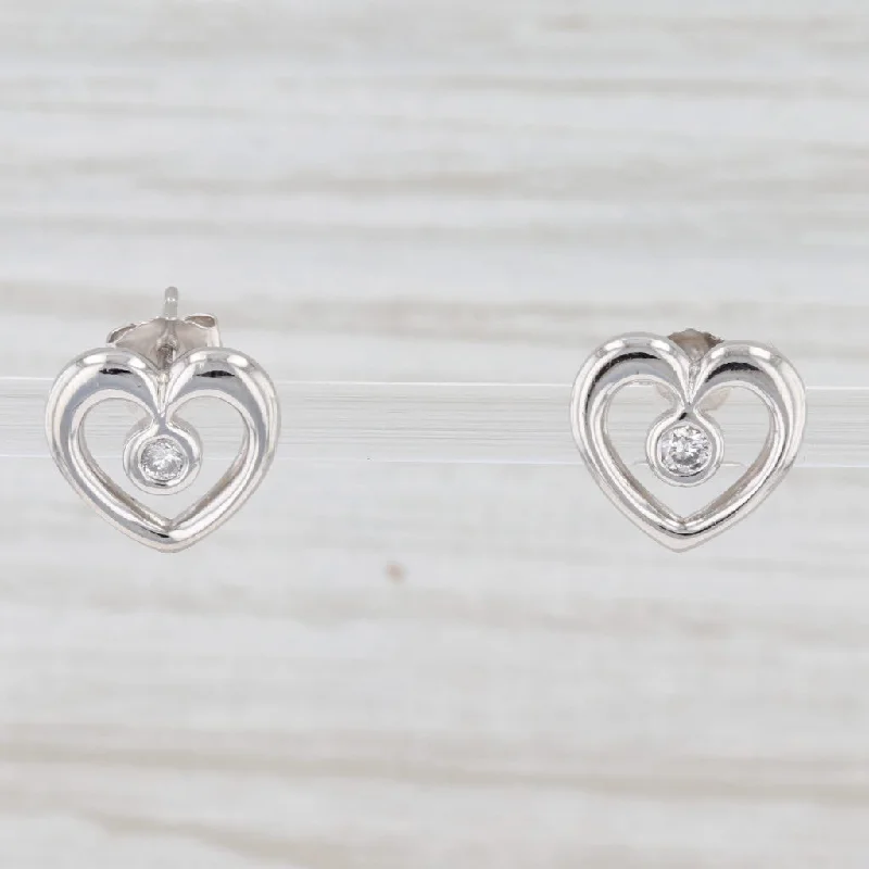 Silver Earrings for Special Occasions-Diamond Heart Stud Earrings 900 Platinum Pierced Open Heart Studs