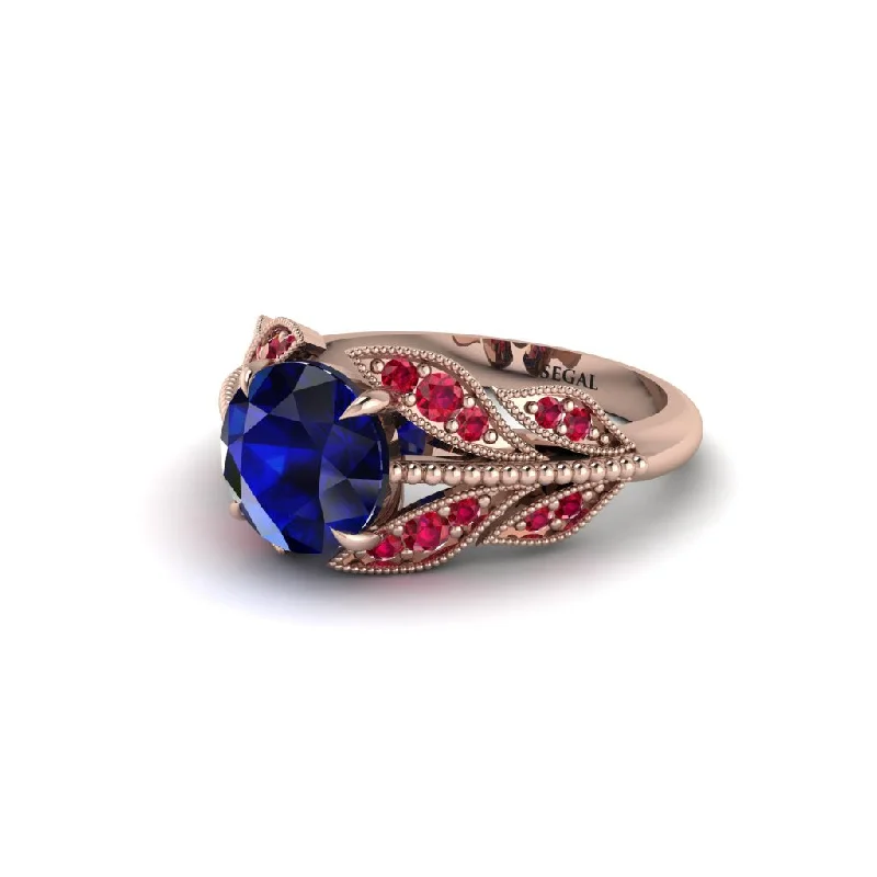 Simple Rose Gold Ring with Diamond Center Stone-Sapphire Majestic Leaf Gold Engagement Ring - Makenna No. 59