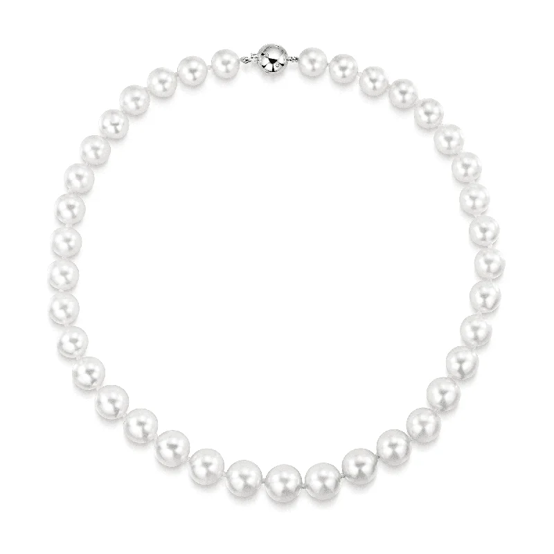 Minimalist Necklace with Bar Pendant-South Sea Cultured Graduated Pearl Necklet with White Gold Scattered Diamond Ball Clasp