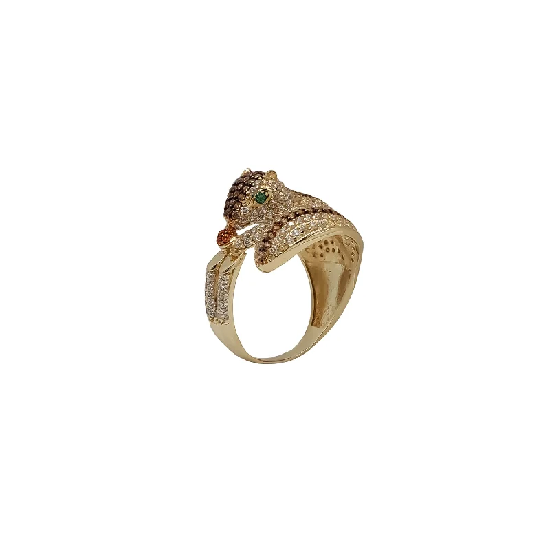 Classic Wedding Ring with Oval Diamond for Grooms-Zirconia Green-Eyes Squirrel Ring (14K)