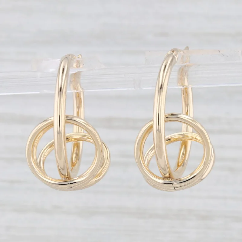 Gold Hoop Earrings for Brides-3-Ring Hoop Earrings 14k Yellow Gold Snap Top Round Hoops