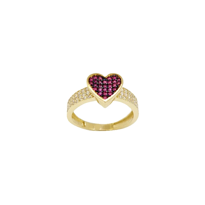 Designer Gold Ring with Sapphire Centerstone-Pink Red Heart CZ Ring (14K)