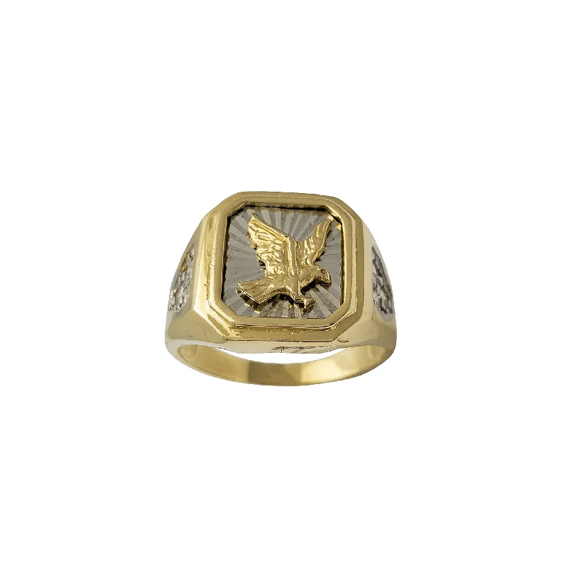 Personalized Men’s Ring with Engraved Design-Zirconia Flying Eagle Men's Ring (14K)