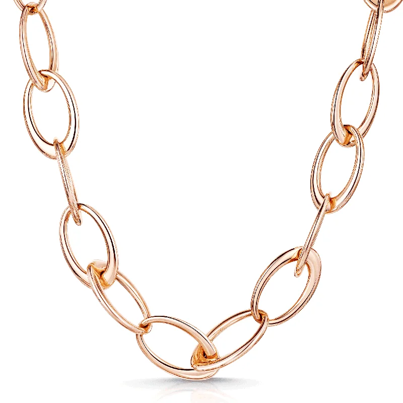 Custom Gold Name Necklace for Brides-18ct Rose Gold Ellipse Collection Open Link Necklace