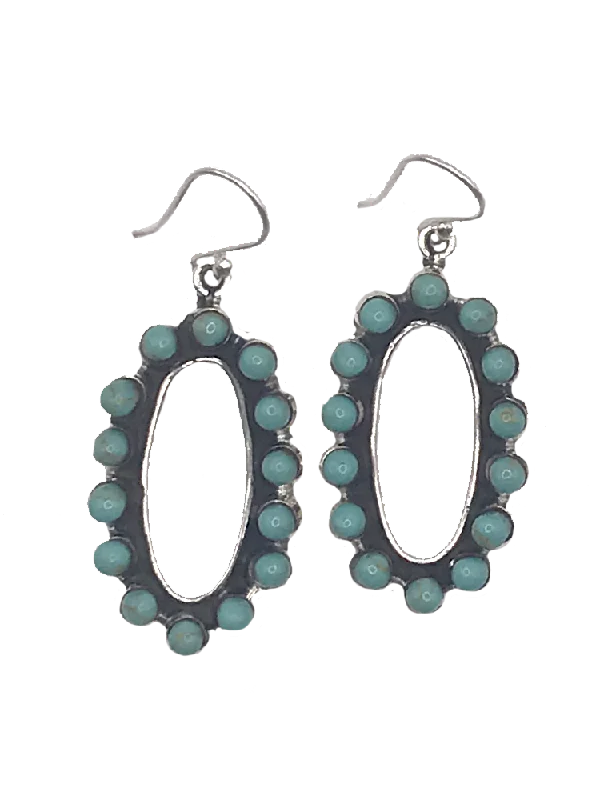 Modern Pearl Earrings for Women-Stylish Oval Sterling + Turquoise Drop Earrings