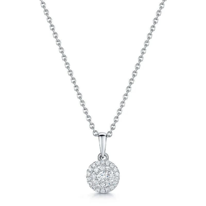 Luxury Pearl Necklace for Bridesmaids-18ct White Gold Round Brilliant Diamond Double Halo Pendant