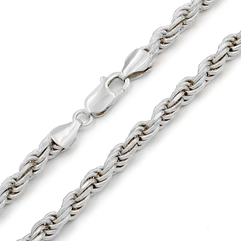 Classic Crystal Necklace with Diamond Accents-[4.65mm] Solid White Gold Rope Chain (14K)