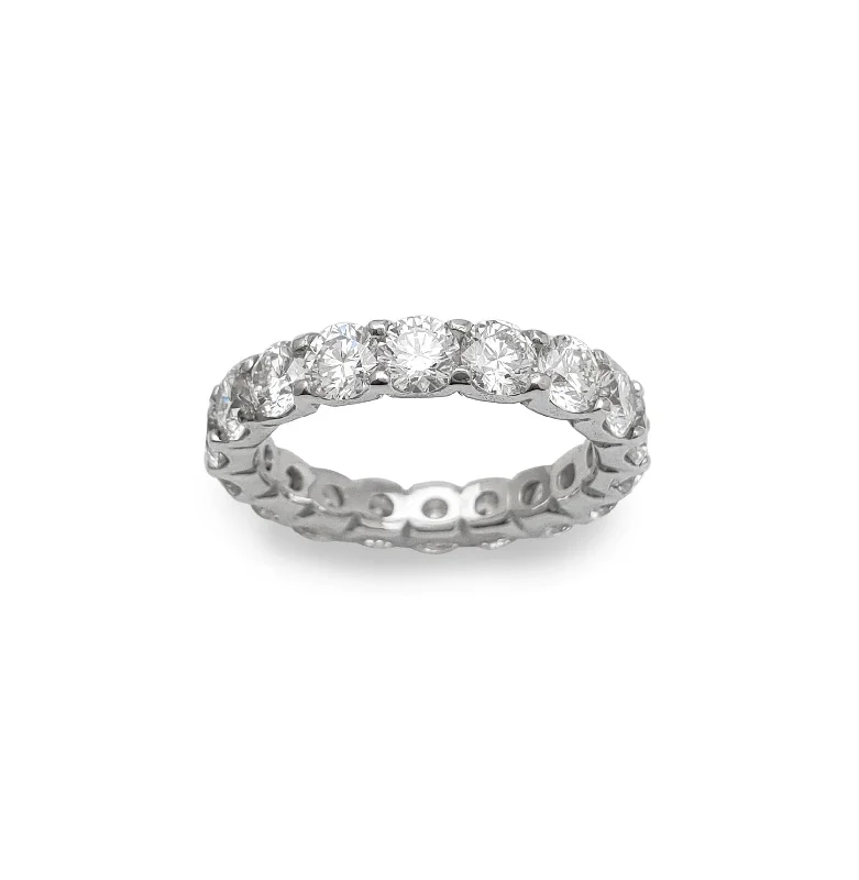 Simple Band Ring with Birthstone for Special Gifts-Zirconia Eternity Ring (Silver)