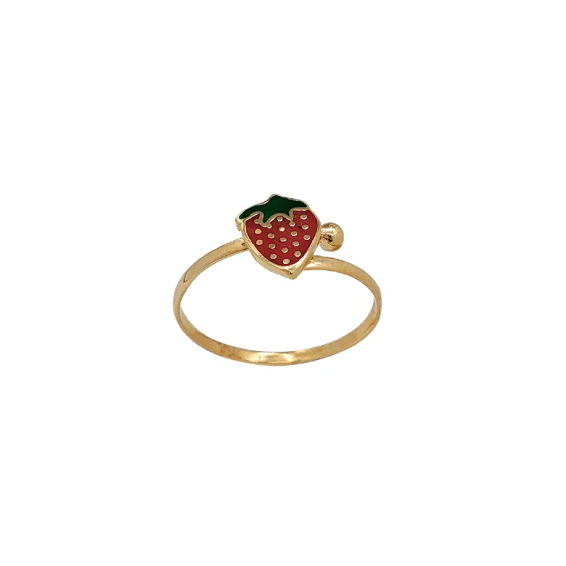 Personalized Sapphire Ring with Wedding Date-Enameled Strawberry Adjustable Ring (14K)