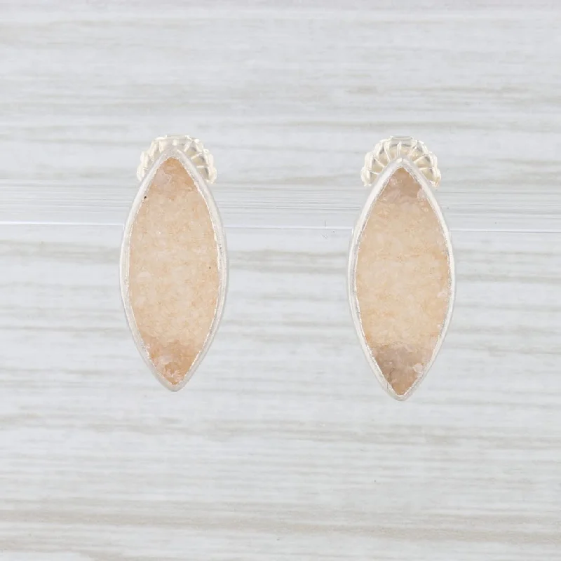 Large Silver Stud Earrings-New Nina Nguyen Druzy Sand Quartz Earrings Sterling Silver Marquise Drop