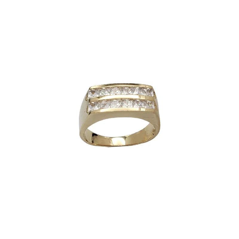 Personalized Custom Ring with Couple’s Names-Zirconia Two Channel Set Men's Ring (14K)