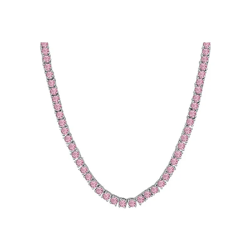 Custom Gold Necklace with Birthstone Pendant-Pink Cubic Zirconia Tennis Necklace/Chain (Silver)