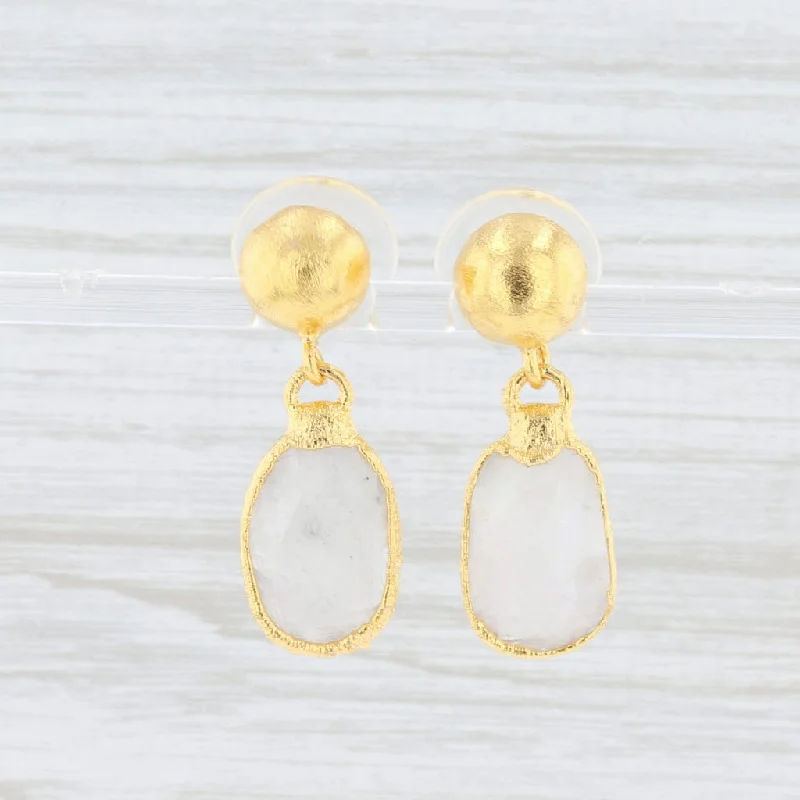 Luxury Gold Drop Earrings-New Nina Nguyen White Moonstone Dangle Earrings Sterling Gold Vermeil Drops