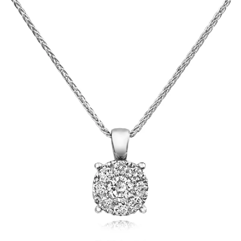 Vintage-Inspired Necklace with Large Gemstone-18ct White Gold Diamond Cluster Pendant