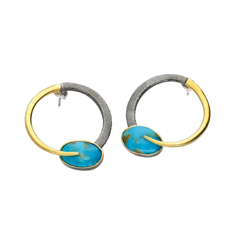 Shiny Crystal Earrings for Evening-Bora Jewelry of Brooklyn Sterling Silver & Bronze Oval Turquoise Earrings