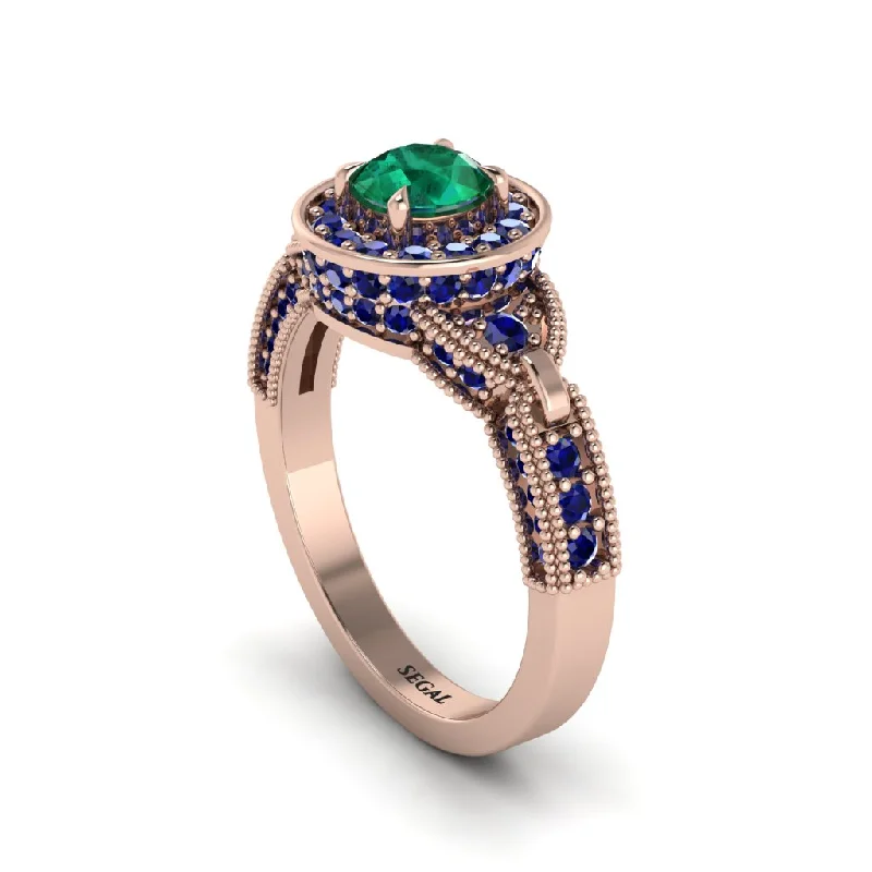 Simple Engagement Ring with Diamond Halo for Bride-Emerald Double Halo Handmade Engagement Ring - Gracelyn No. 65