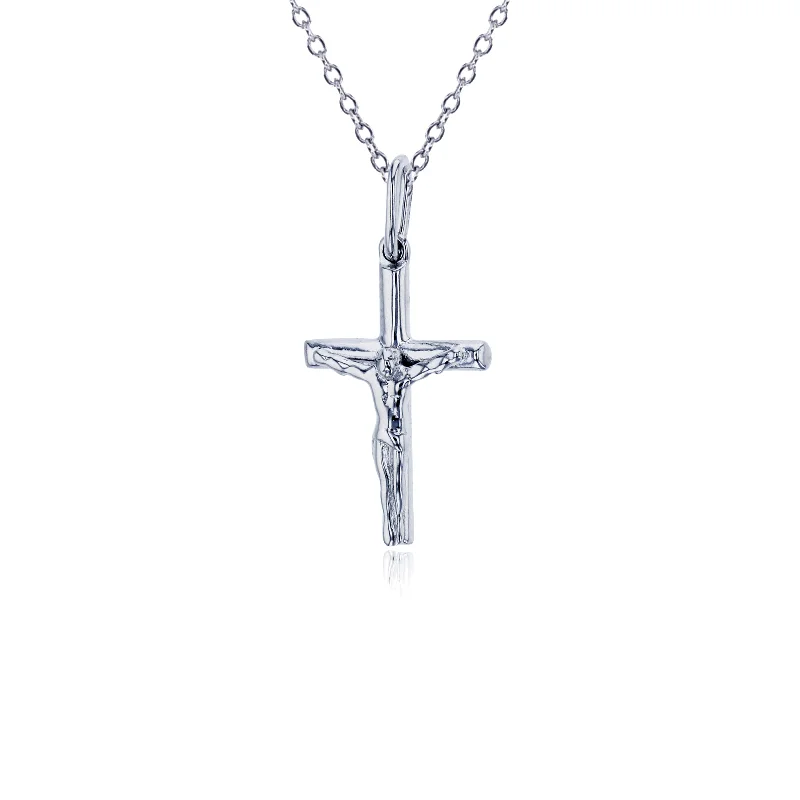 Long Chain Necklace with Heart Pendant-Cross Necklace (Silver)