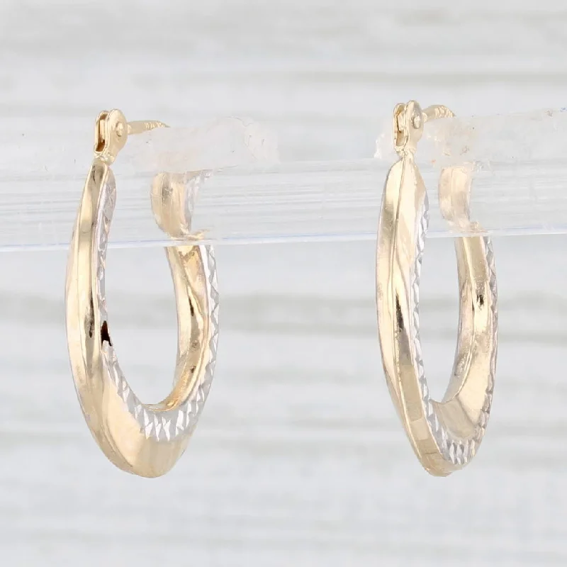 Elegant Gold Earrings for Special Events-Etched Hoop Earrings 14k Yellow White Gold Snap Top Pierced Round Hoops