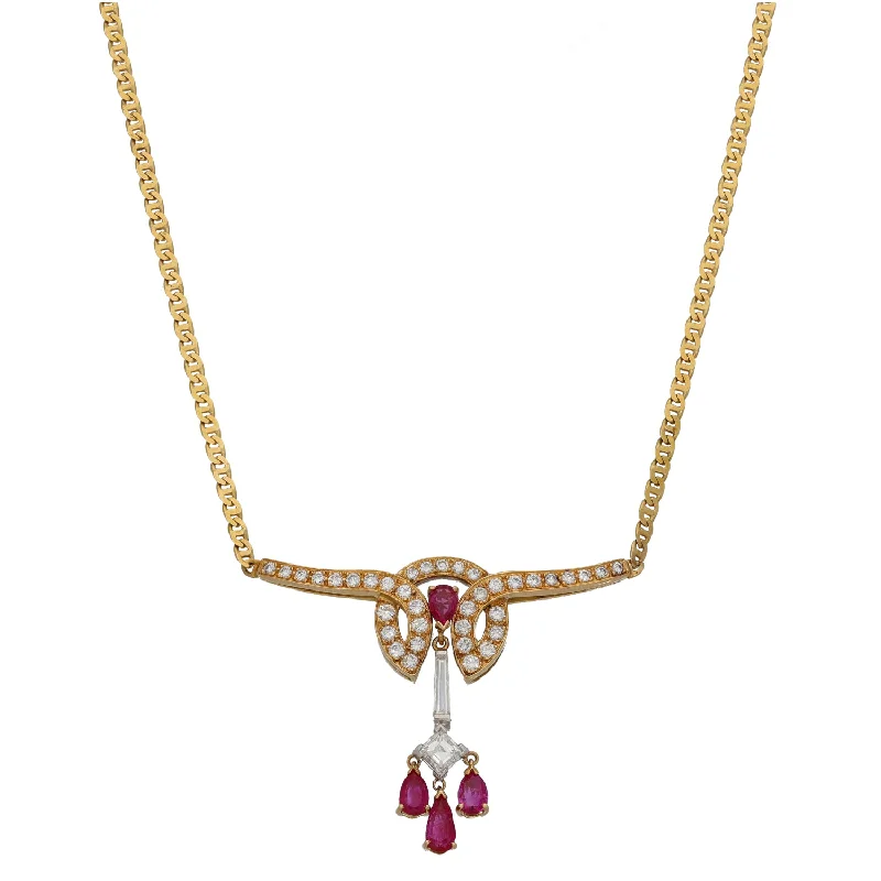 Simple Silver Necklace with Amethyst Pendant-18ct Gold Ruby & 2.13ct Diamond Fancy Necklace 16"