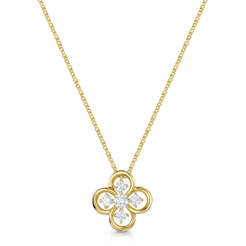 Simple Gold Chain Necklace for Men-18ct Yellow Gold Five Stone Flower Diamond Pendant