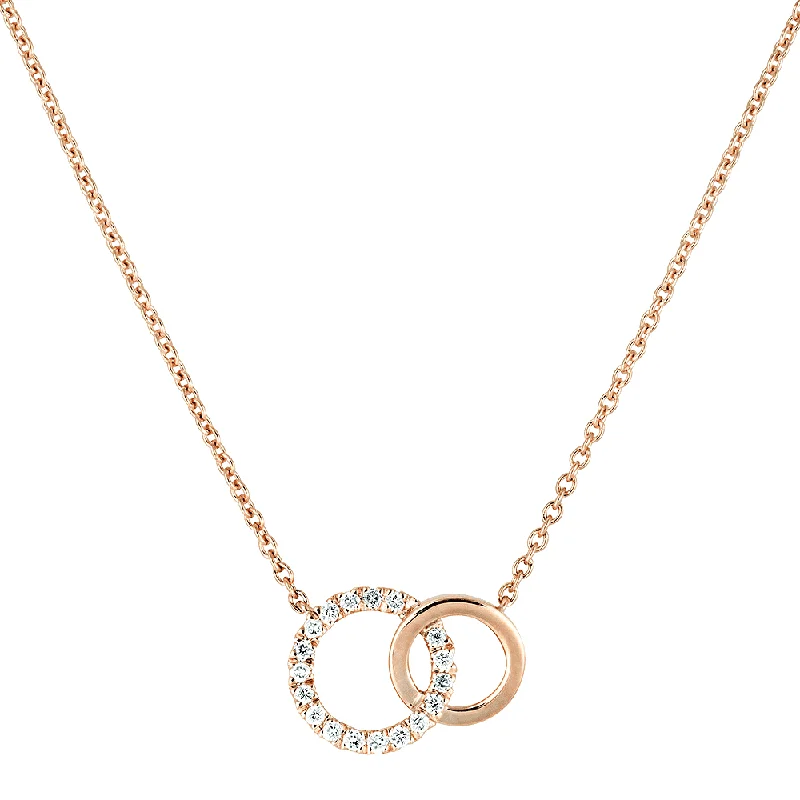 Classic Pearl Necklace for Weddings and Events-18ct Rose Gold Diamond Set Double Circlet & Fine Link Necklet