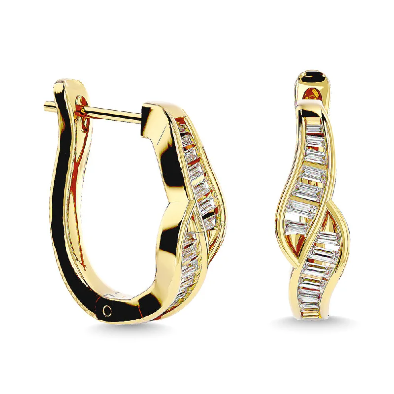 Stylish Hoop Earrings with Charms-Diamond 1/3 Ct.Tw. Straight Baguette Hoop Earrings in 14K Yellow Gold