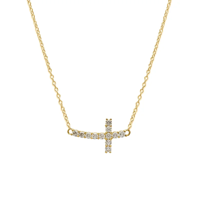 Customizable Heart Necklace for Valentine’s Day-Zirconia Sideways Cross Necklace (14K)