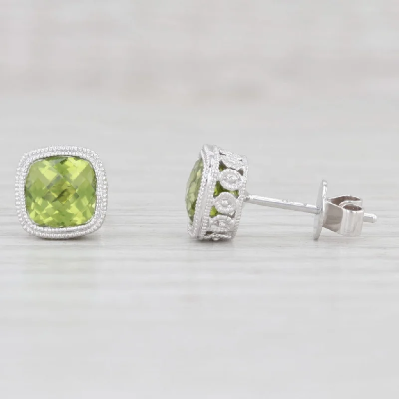 Fancy Crystal Earrings for Special Occasions-New 2.18ctw Peridot Solitaire Stud Earrings 14k White Gold August Birthstone