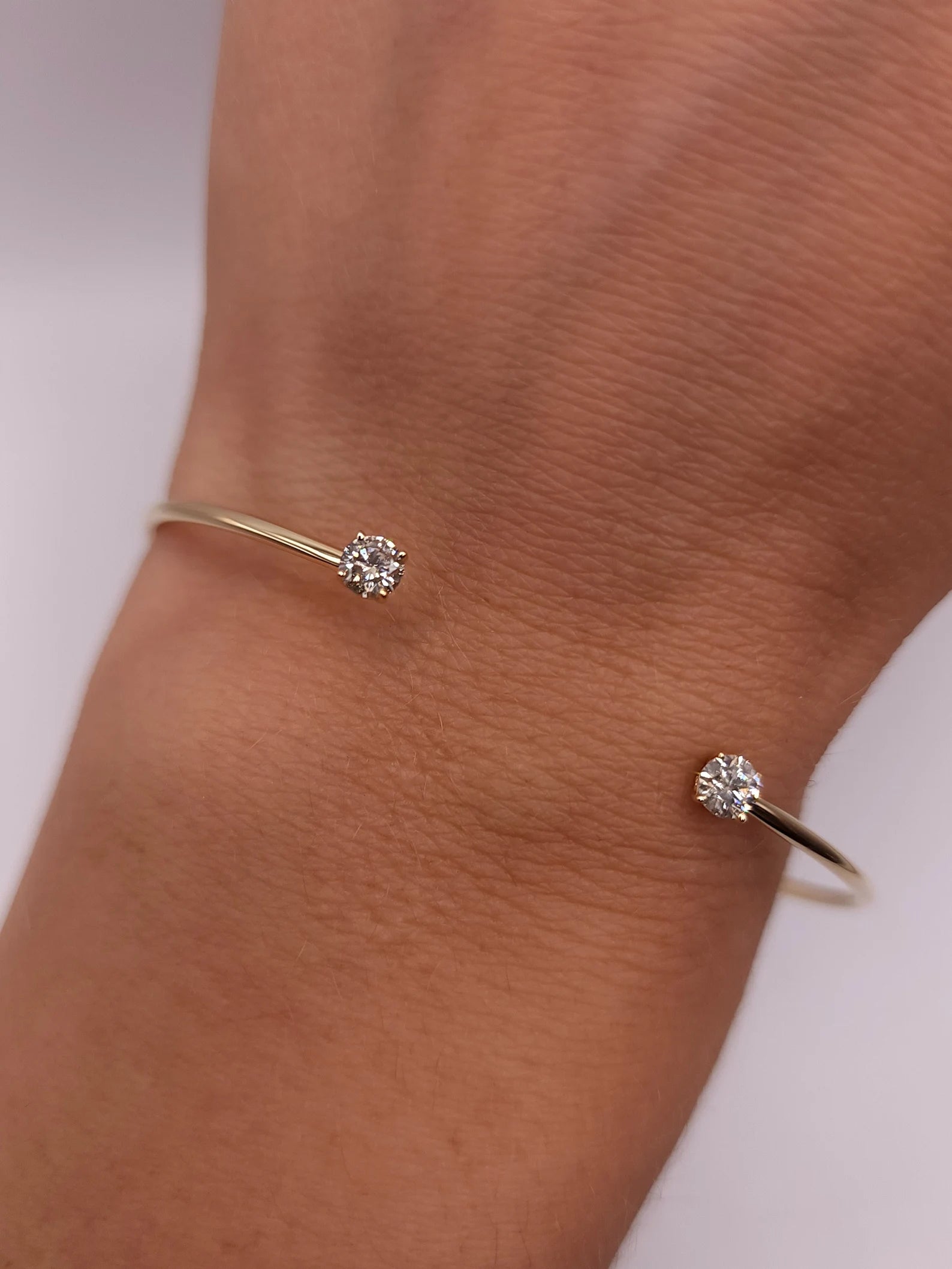 Simple Gold Cuff Bangles with Dazzling Crystals-Open Zircon Stone Bangle