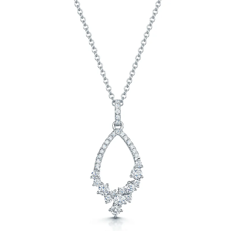 Sparkling Crystal Necklace for Evening Wear-18ct White Gold Diamond Open Cluster Design Pendant