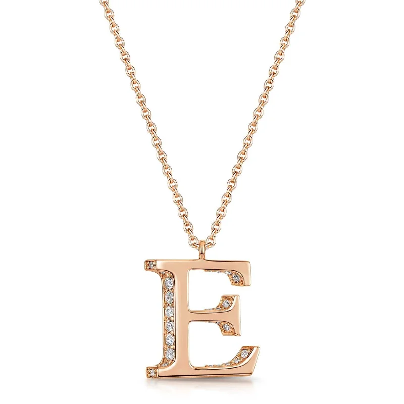 Modern Silver Necklace with Crystal Pendant-18ct Rose Gold Diamond Initial Pendant & Chain