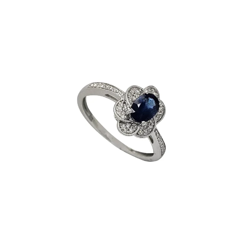 Personalized Gemstone Ring with Custom Design-Diamond & Sapphire Flower Engagement Ring (14K)