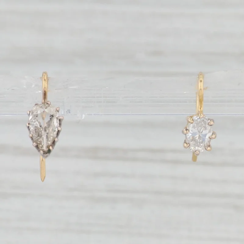 Casual Pearl Earrings-0.56ctw Oval Pear Diamond Custom Mismatched Drop Earrings 14k Gold