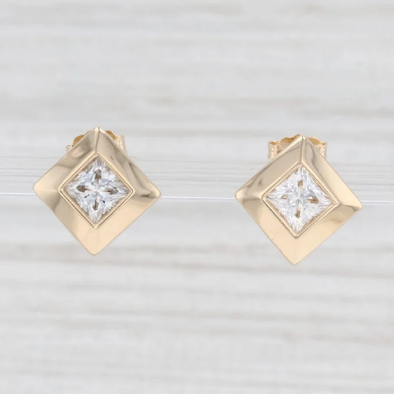 Colorful Acrylic Earrings for Summer-New 1.40ctw Moissanite Stud Earrings 14k Yellow Gold Princess Solitaires