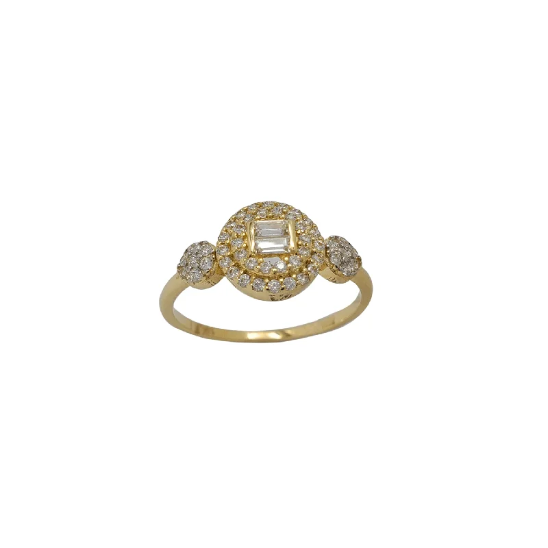 Vintage-inspired Wedding Ring with Vintage Diamonds-Zirconia Round & Baguette Engagement Ring (14K)