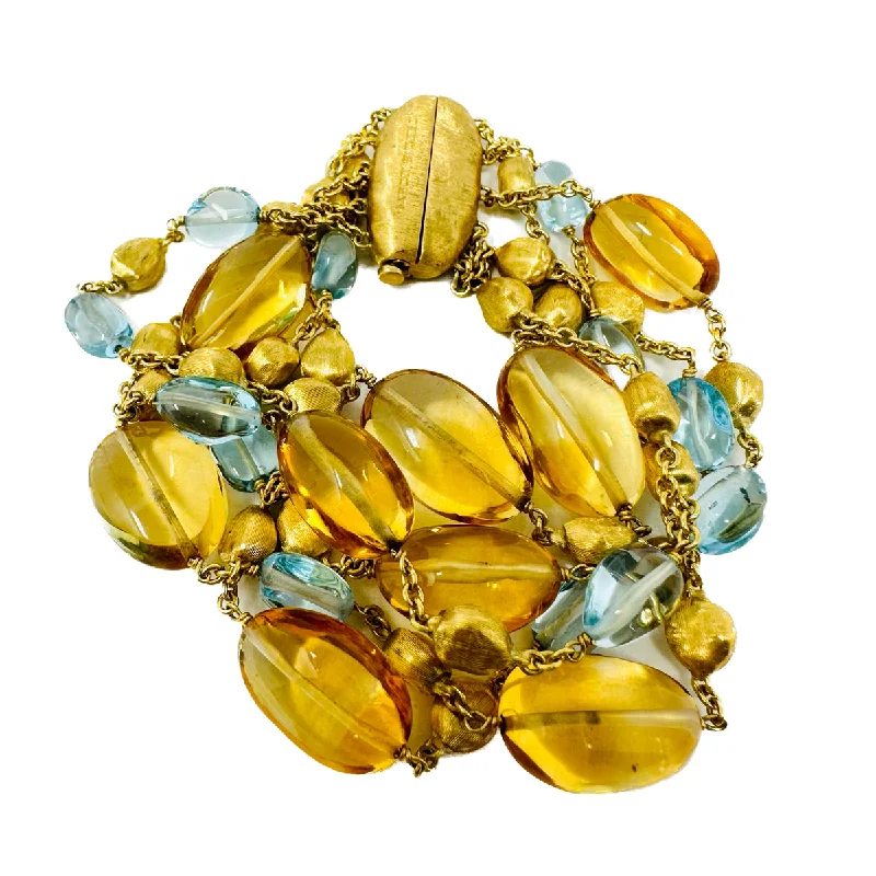 Classic Gold Bracelet with Minimalist Charm-Marco Bicego 18K Gold 5 Strand Bracelet with Blue Topaz and Citrine