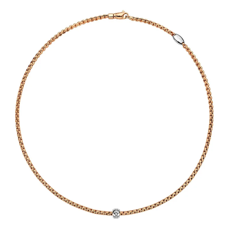 Vintage-inspired Crystal Necklace-Eka 18ct Rose Gold Necklace With White Gold Diamond Set Rondel