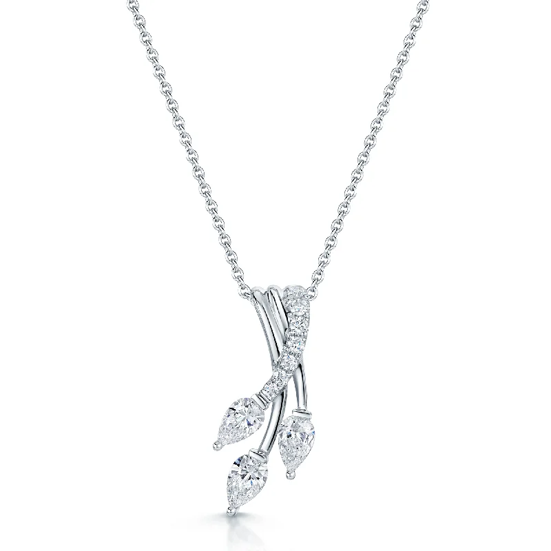 Unique Heart Pendant Necklace for Gifts-18ct White Gold Pear Cut Diamond Fancy Twist Pendant