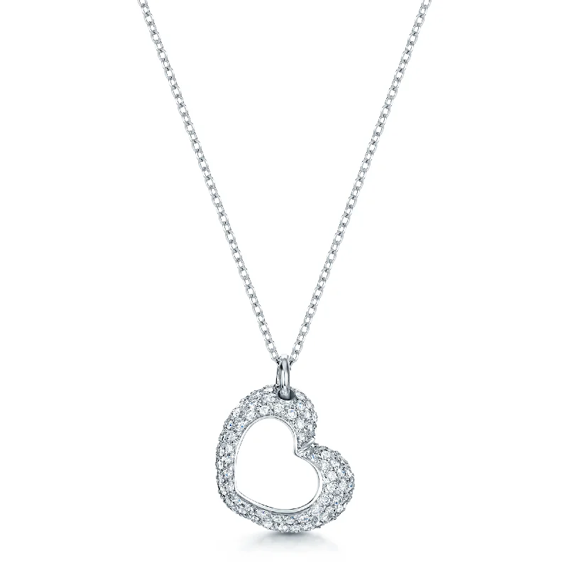 Personalized Heart-Shaped Crystal Necklace-18ct White Gold Round Brilliant Cut Diamond Pave Set Heart Pendant