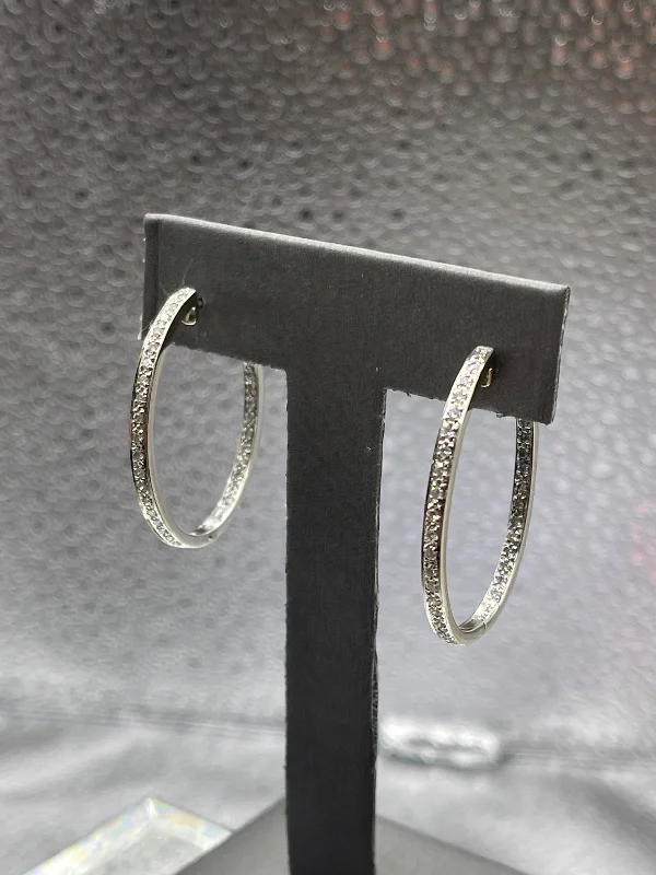 Swarovski Crystal Earrings for Brides-Ladies 14 Karat Solid White Gold Diamond Hoop Earrings